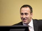 Ramush Haradinaj apr&egrave;s avoir &eacute;t&eacute; acquitt&eacute; de toutes les charges par le TPIY, le 3 avril 2008.